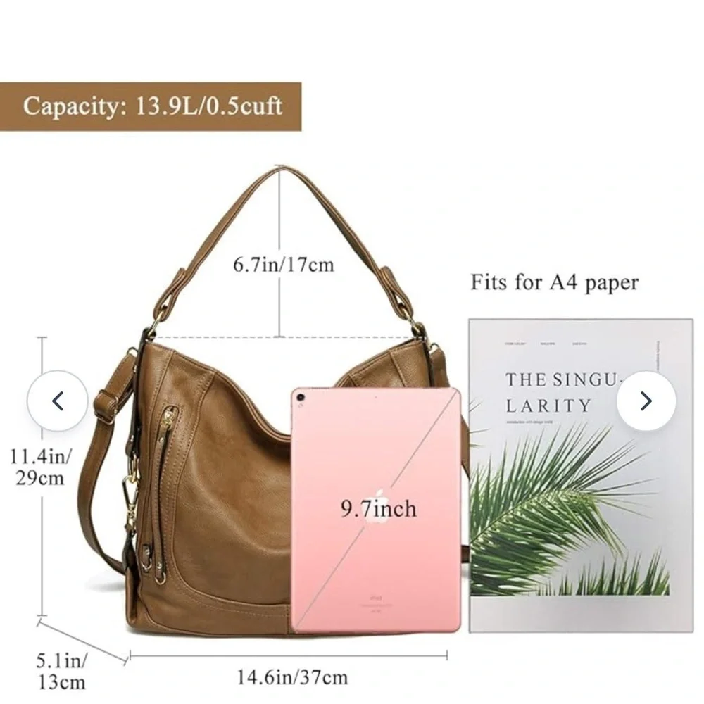 Kasqo Amazon leather hobo shoulder bag brown classic tote Westerncore essential